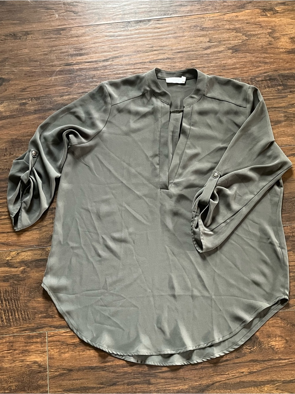Lush Olive Button-Down Roll-Tab Tunic